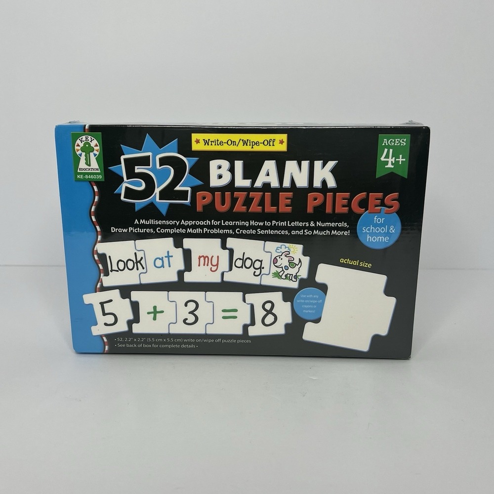 Key Education Write-On/Wipe-Off 52 Blank Puzzle Pieces Home School New Sealed